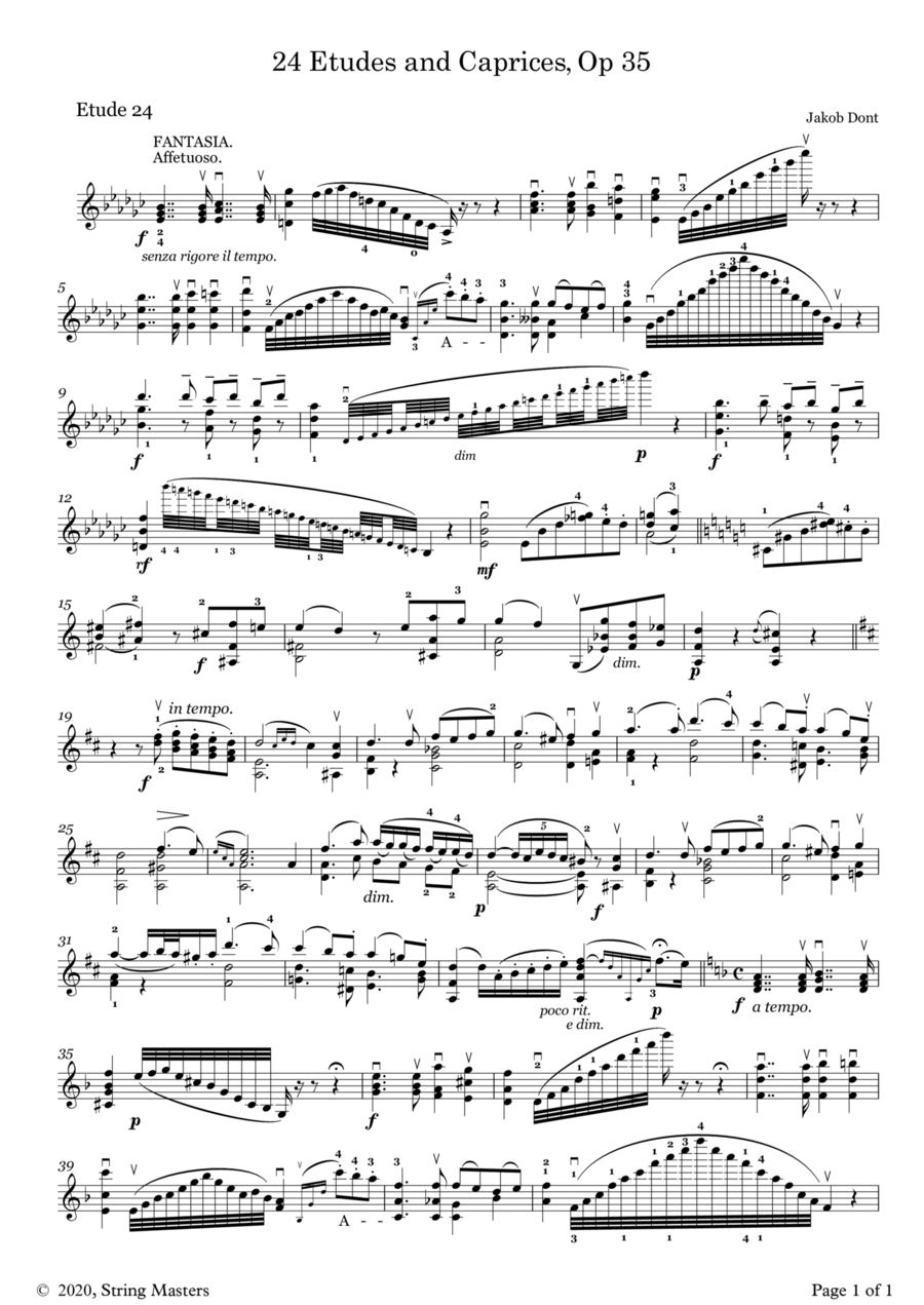 DONT 24 Etudes and Caprices Op35, for Violin No 24 Violin Solo scores gallery preview page 1