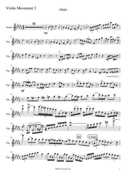 Sonate for violin and Piano Movement 2 Violin score