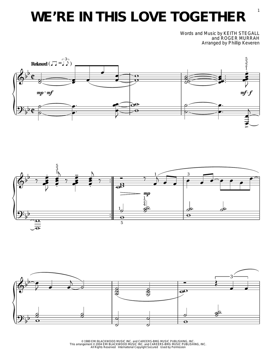 We're In This Love Together (arr. Phillip Keveren) Piano Solo scores gallery preview page 1