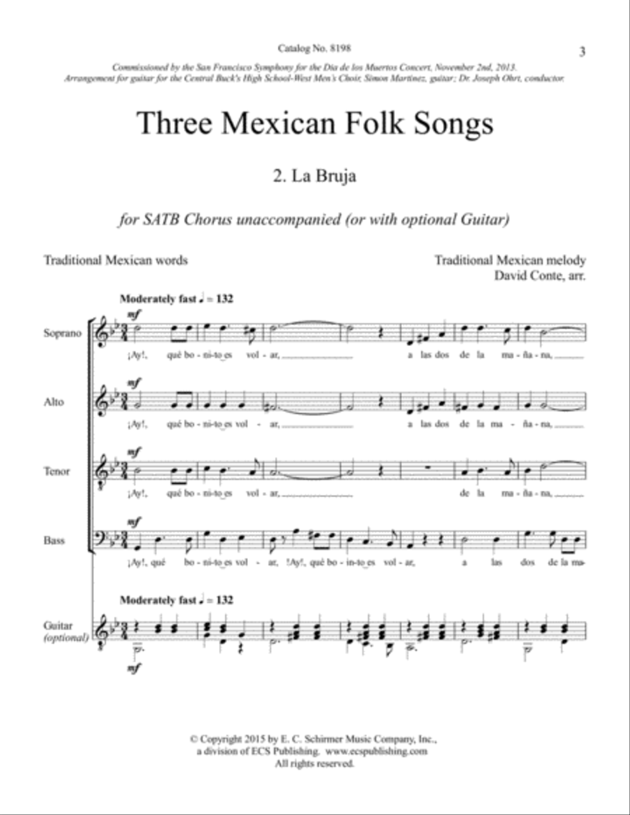 Three Mexican Folk Songs: 2. La Bruja 4-Part scores gallery preview page 3
