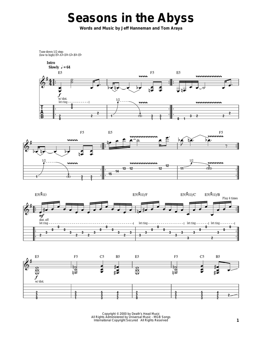 Seasons In The Abyss Seasons In The Abyss Electric Guitar scores gallery preview page 1