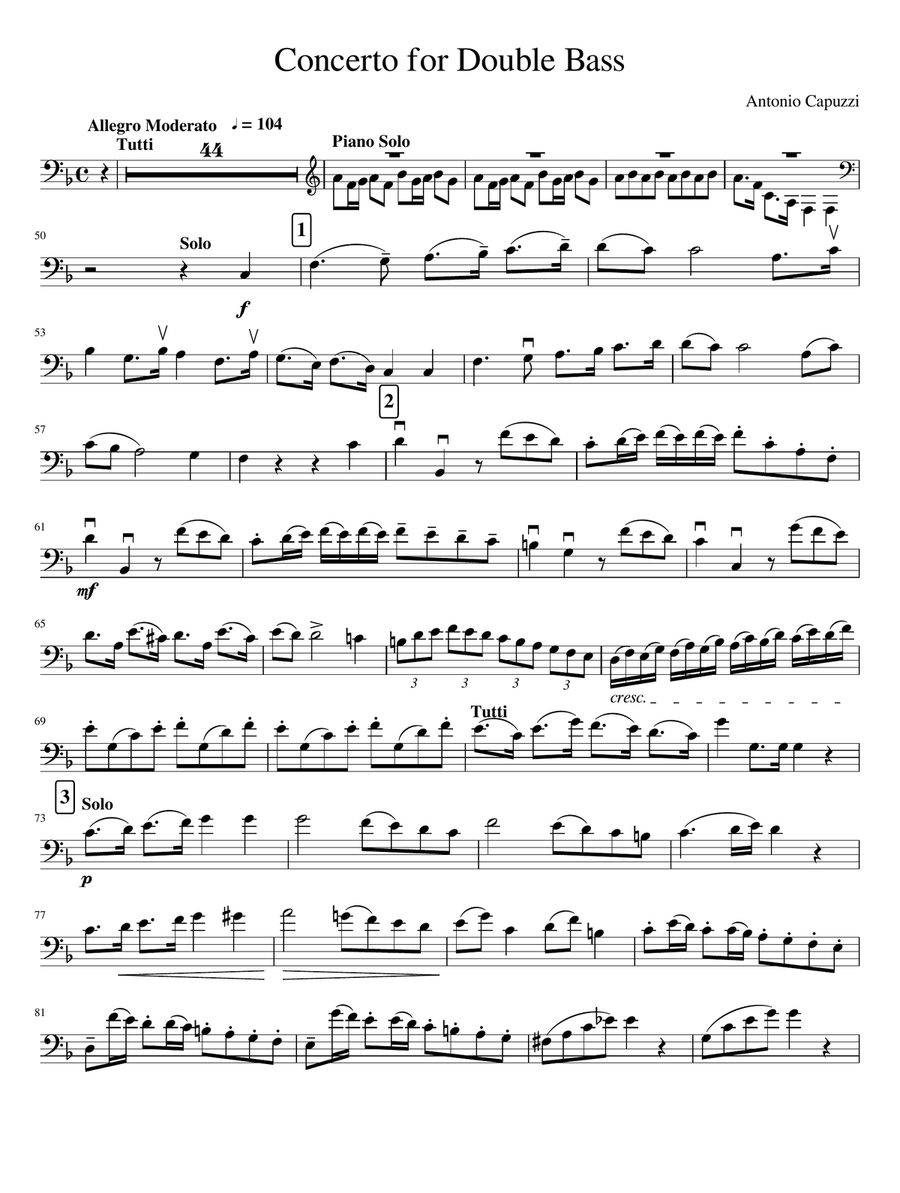 Concerto for Double Bass - Antonio Capuzzi Double Bass scores gallery preview page 1