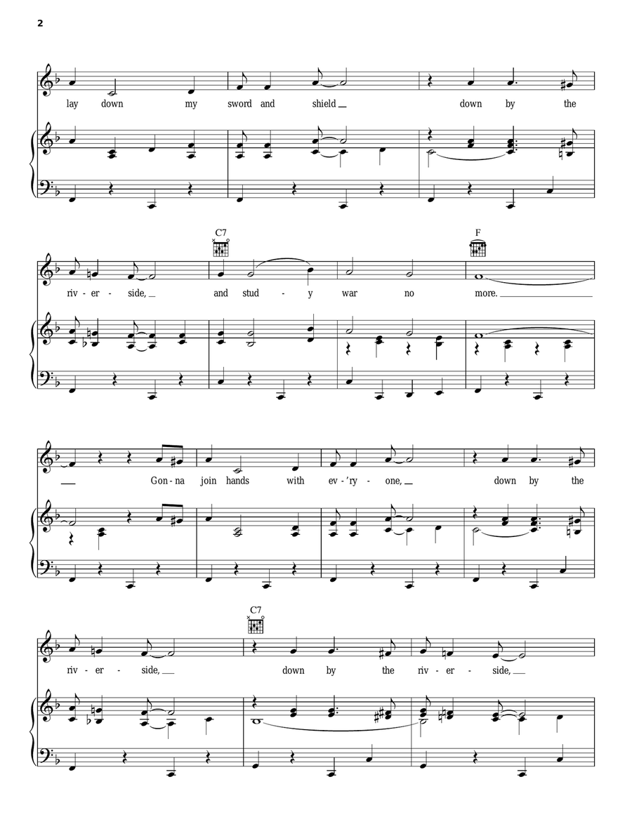 Down By The Riverside Piano, Vocal, Guitar scores gallery preview page 2