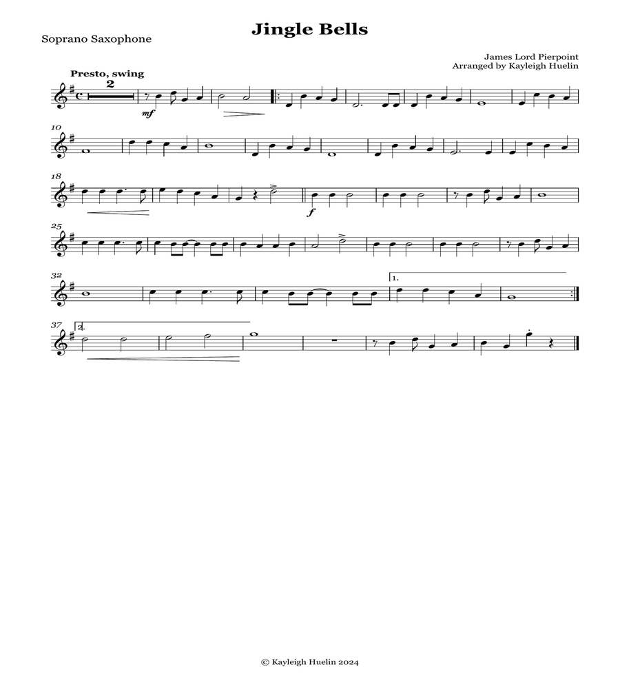 Jingle Bells - Saxophone sextet (SAATTB) image number null