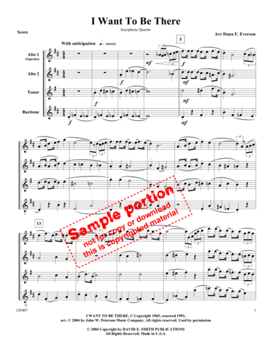 I Want To Be There Saxophone Quartet scores gallery preview page 2