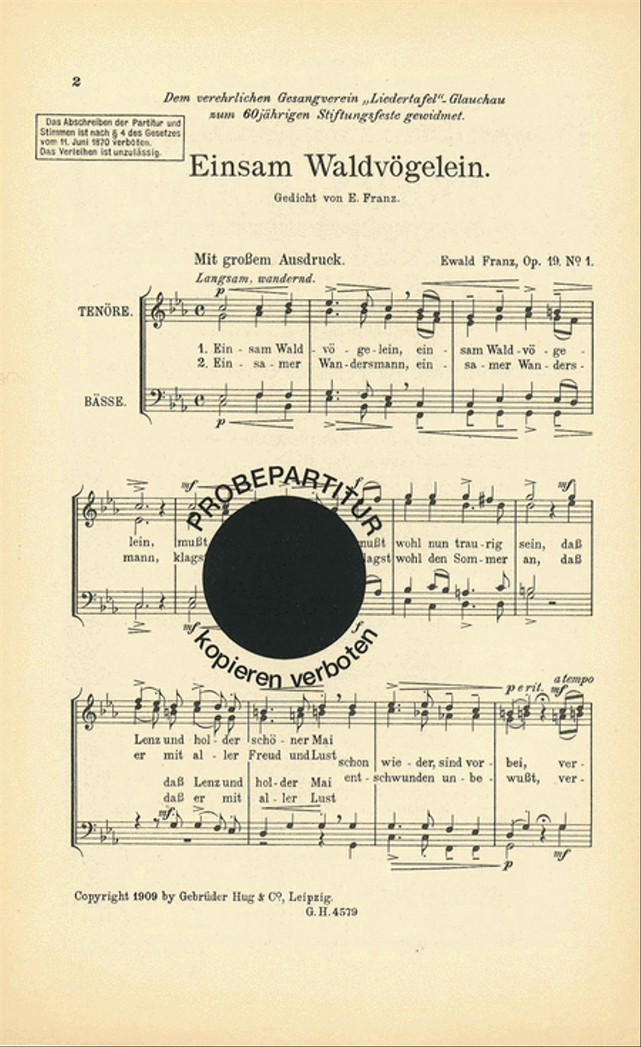 Einsam Waldvogelein Men's Choir scores gallery preview page 1