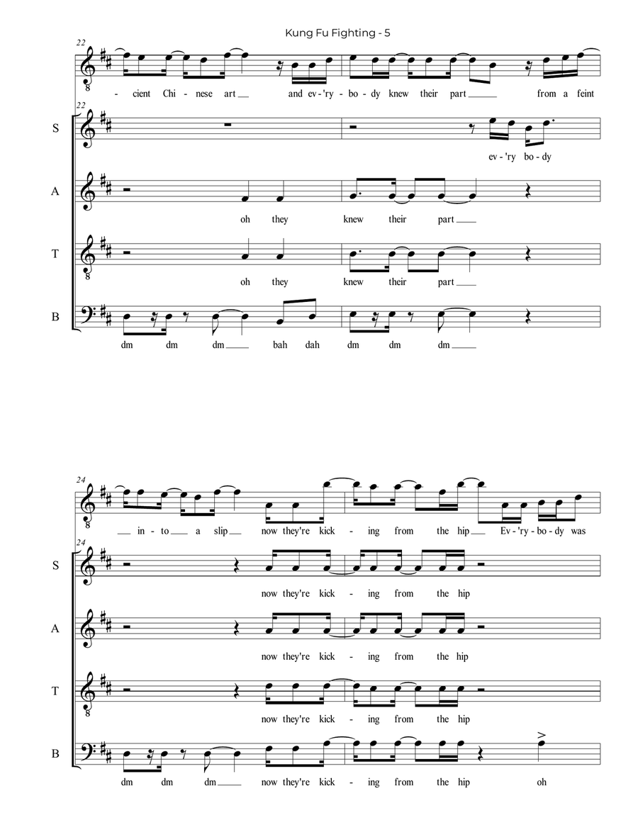 Kung Fu Fighting 4-Part scores gallery preview page 5