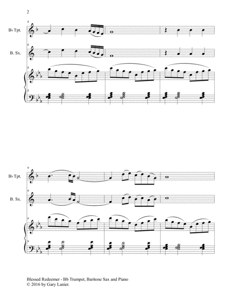 BLESSED REDEEMER (Trio – Bb Trumpet, Baritone Sax & Piano with Score/Parts) image number null
