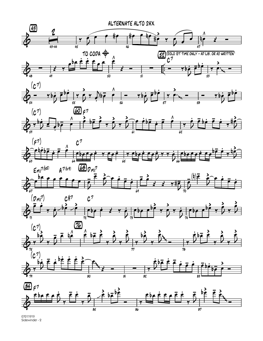 Sidewinder - Alternate Alto Sax Jazz Ensemble scores gallery preview page 2