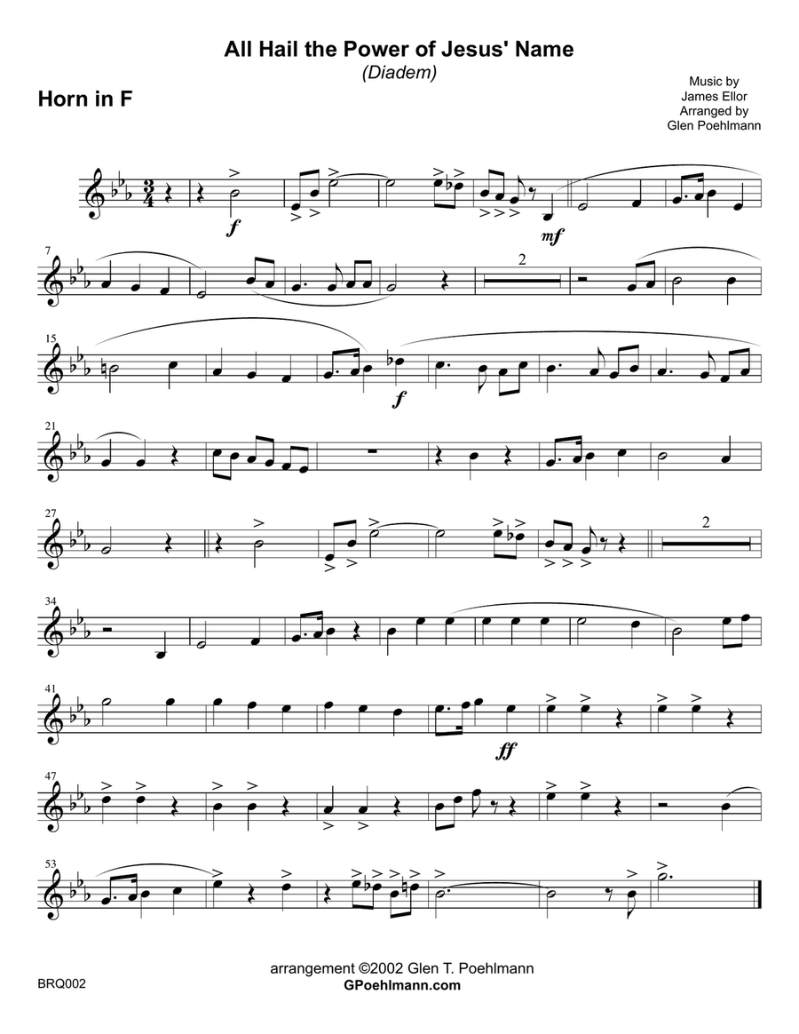 ALL HAIL THE POWER OF JESUS' NAME (Diadem) - BRASS QUINTET w/optional Organ Small Ensemble scores gallery preview page 6