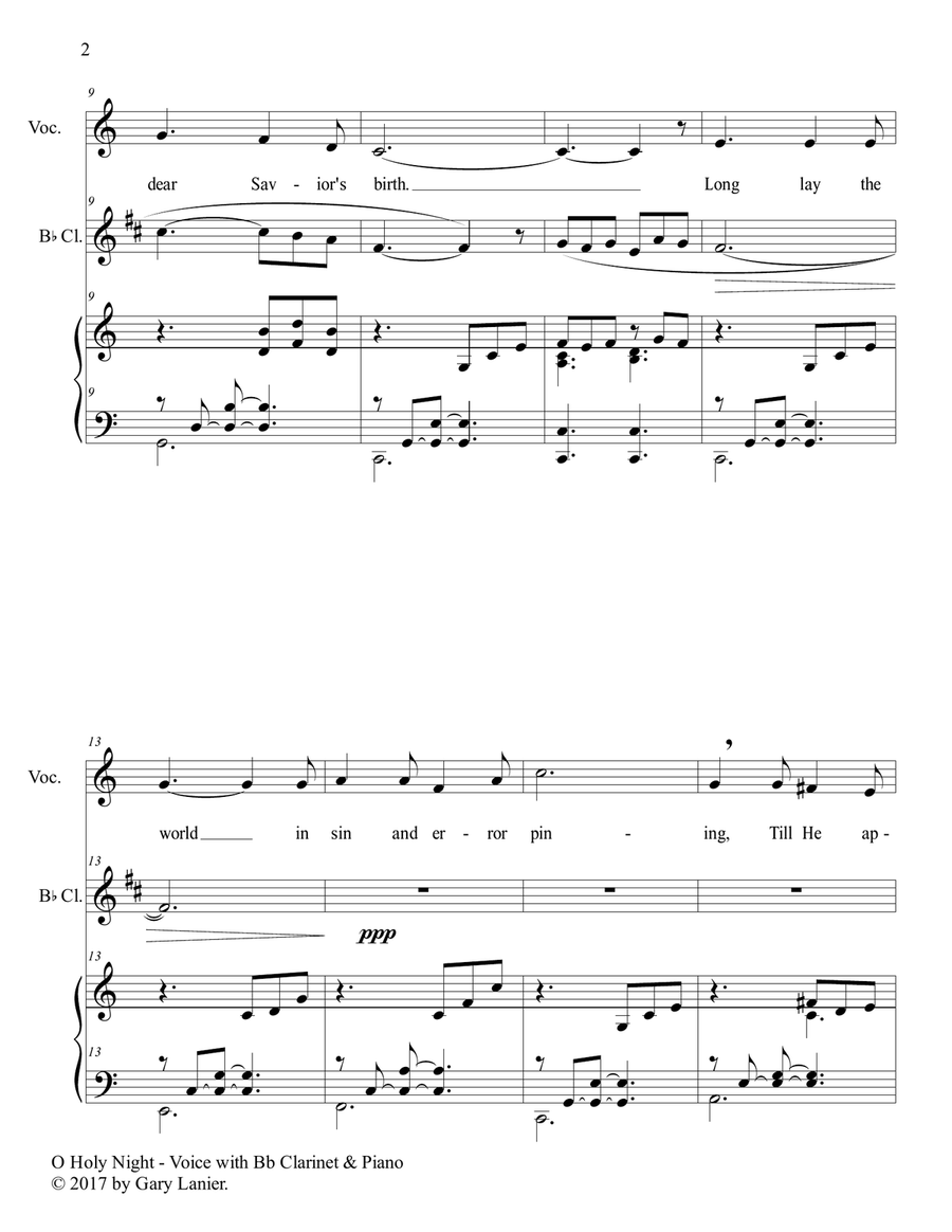 O HOLY NIGHT (Voice Solo with Bb Clarinet & Piano - Score & Parts included) O HOLY NIGHT (Voice Solo with Bb Clarinet & Piano - Score & Parts included) Small Ensemble scores gallery preview page 3