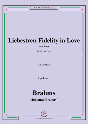 Book cover for Brahms-Liebestreu-Fidelity in Love,Op.3 No.1.in E flat Major,from Six Songs,for Tenor or Soprano and