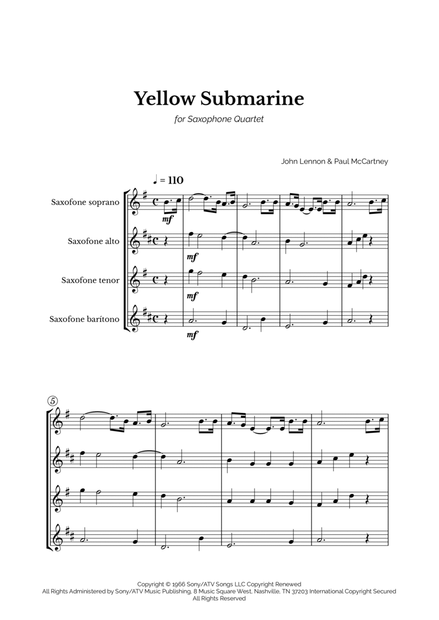 Yellow Submarine Woodwind Quartet scores gallery preview page 1