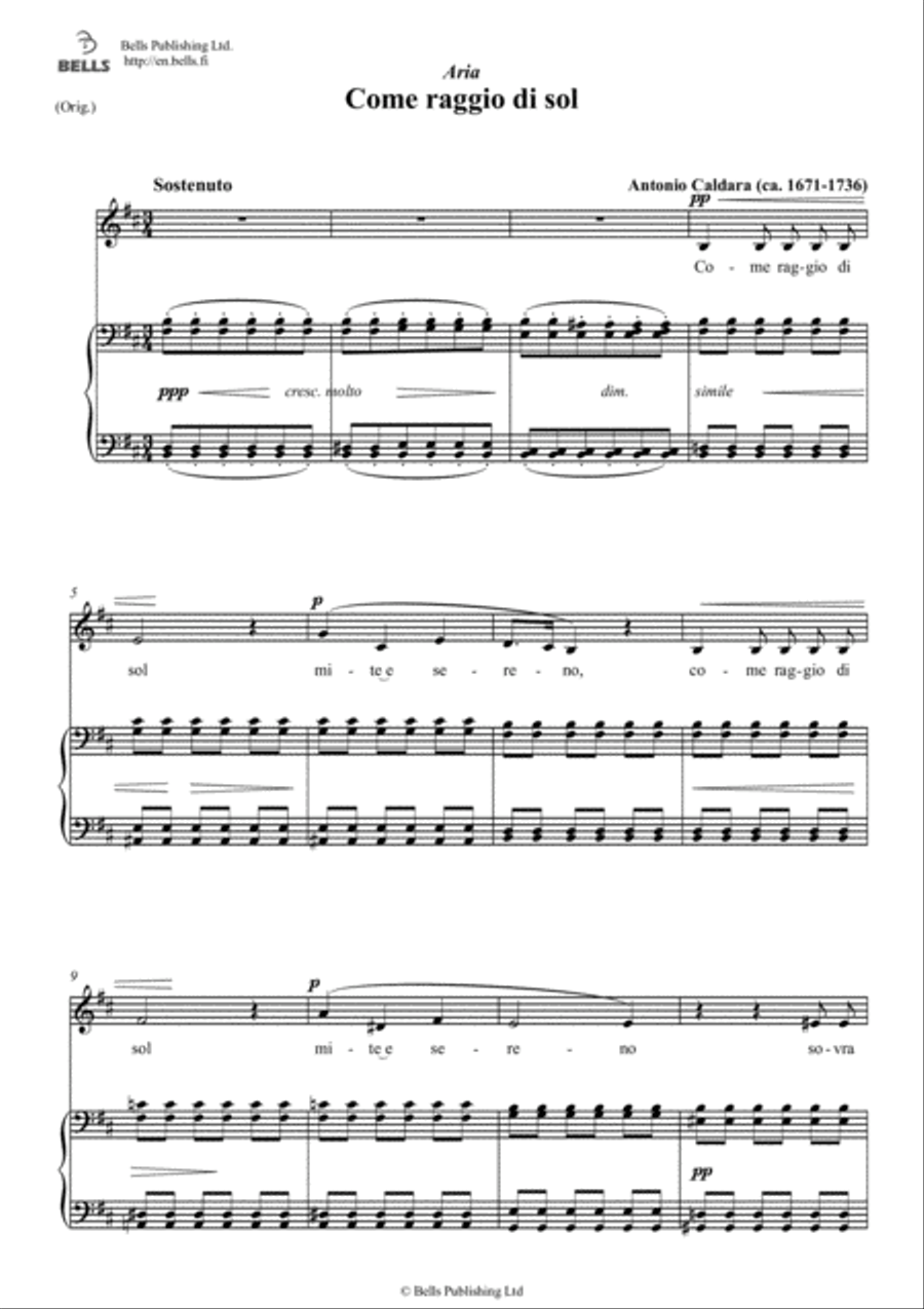 Come raggio di sol (Original key. B minor) Voice Solo scores gallery preview page 1
