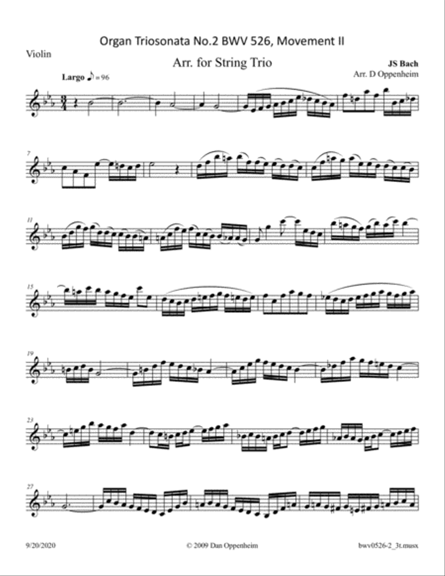Bach: Organ Triosonata BWV 526 arr. for String Trio Small Ensemble scores gallery preview page 5