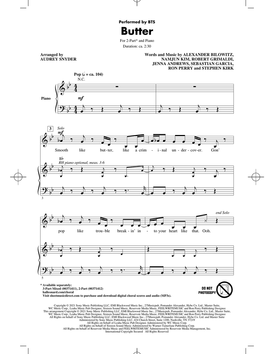 Butter (arr. Audrey Snyder)