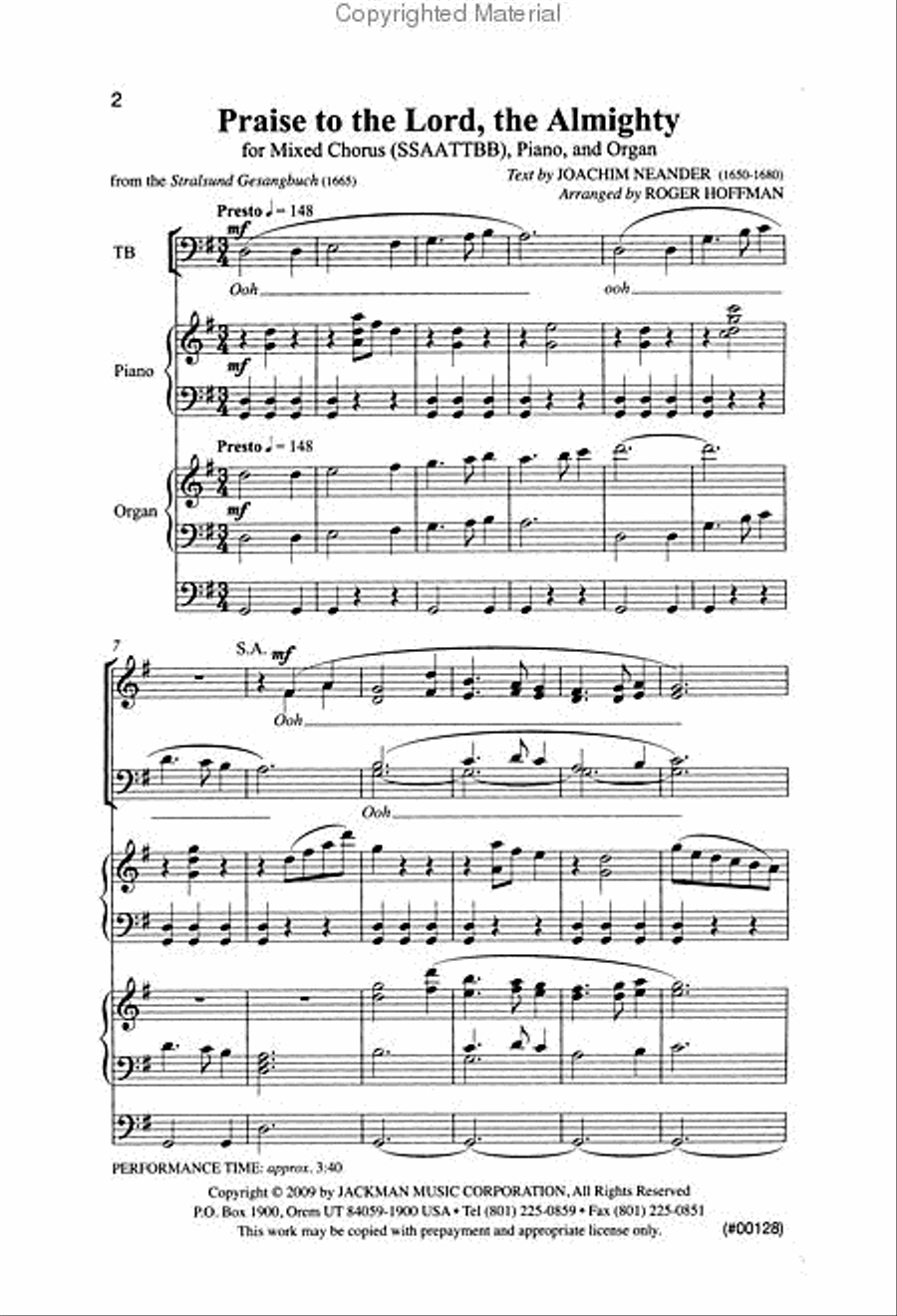 Praise to the Lord, the Almighty - SSAATTBB SSAATTBB scores gallery preview page 2