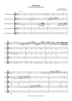 Canzona - Andrea Gabrieli - for Bb Trumpet Quintet - Score and Parts