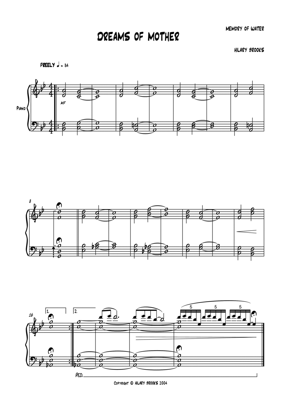 Dreams of Mother - piano solo, atmospheric Piano Solo scores gallery preview page 1