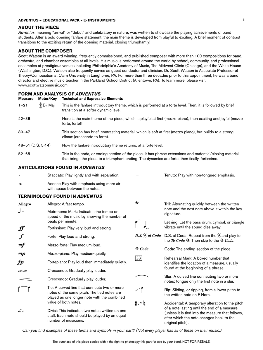 Adventus: Eb Educational Pack Concert Band scores gallery preview page 1