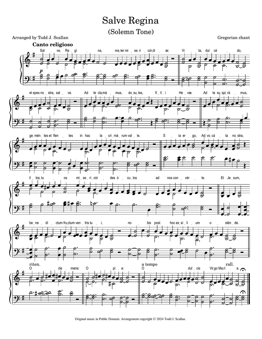 Salve Regina, Solemn Tone, for Piano Piano, Vocal scores gallery preview page 1