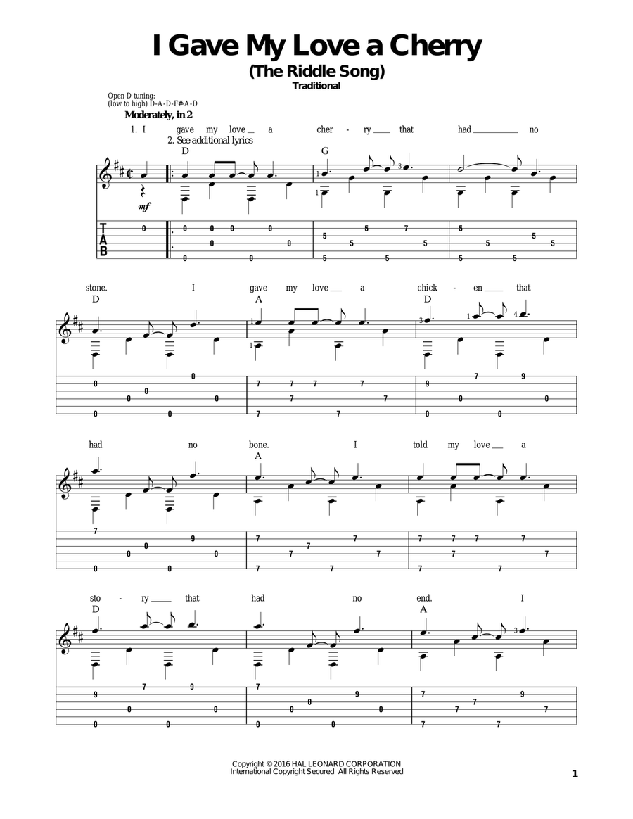 I Gave My Love A Cherry (The Riddle Song) (arr. Mark Phillips) Acoustic Guitar scores gallery preview page 1