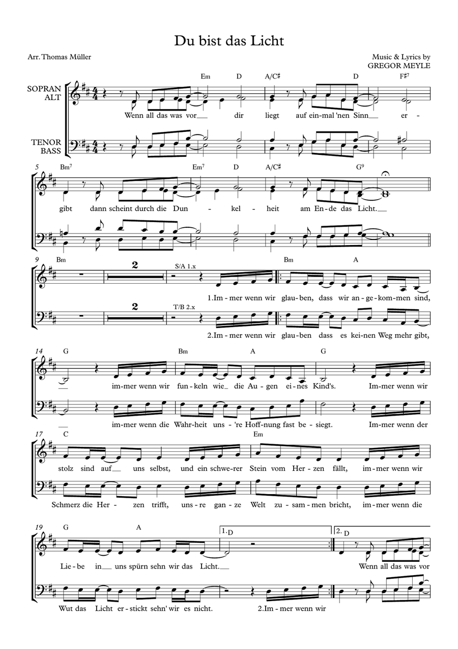 Du Bist Das Licht 4-Part scores gallery preview page 1