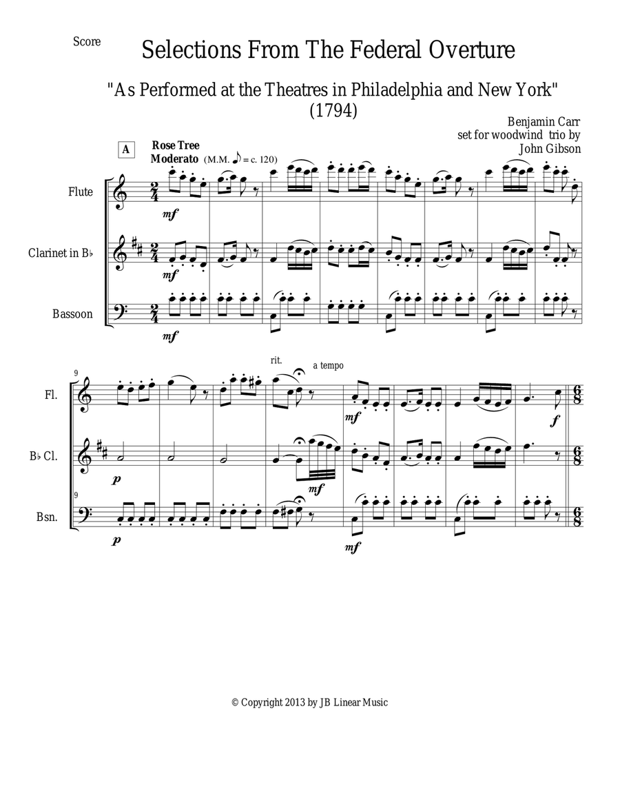 1794! Federal Overture for Flute, Clarinet, and Bassoon Trio Woodwind Trio scores gallery preview page 2