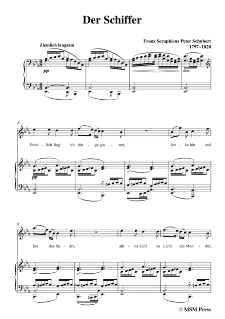 Schubert-Der Schiffer,in E flat Major,for Voice&Piano image number null