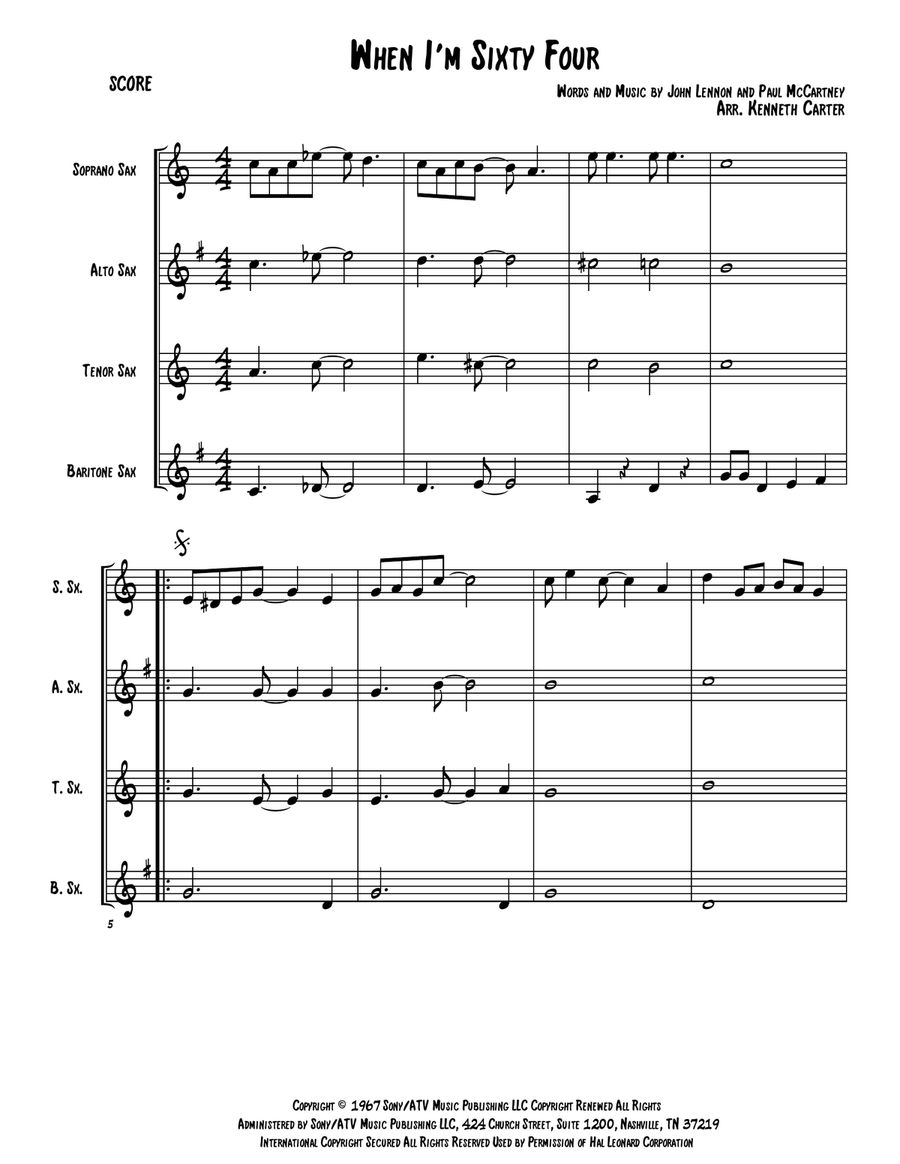 When I'm Sixty-Four Woodwind Quartet scores gallery preview page 1