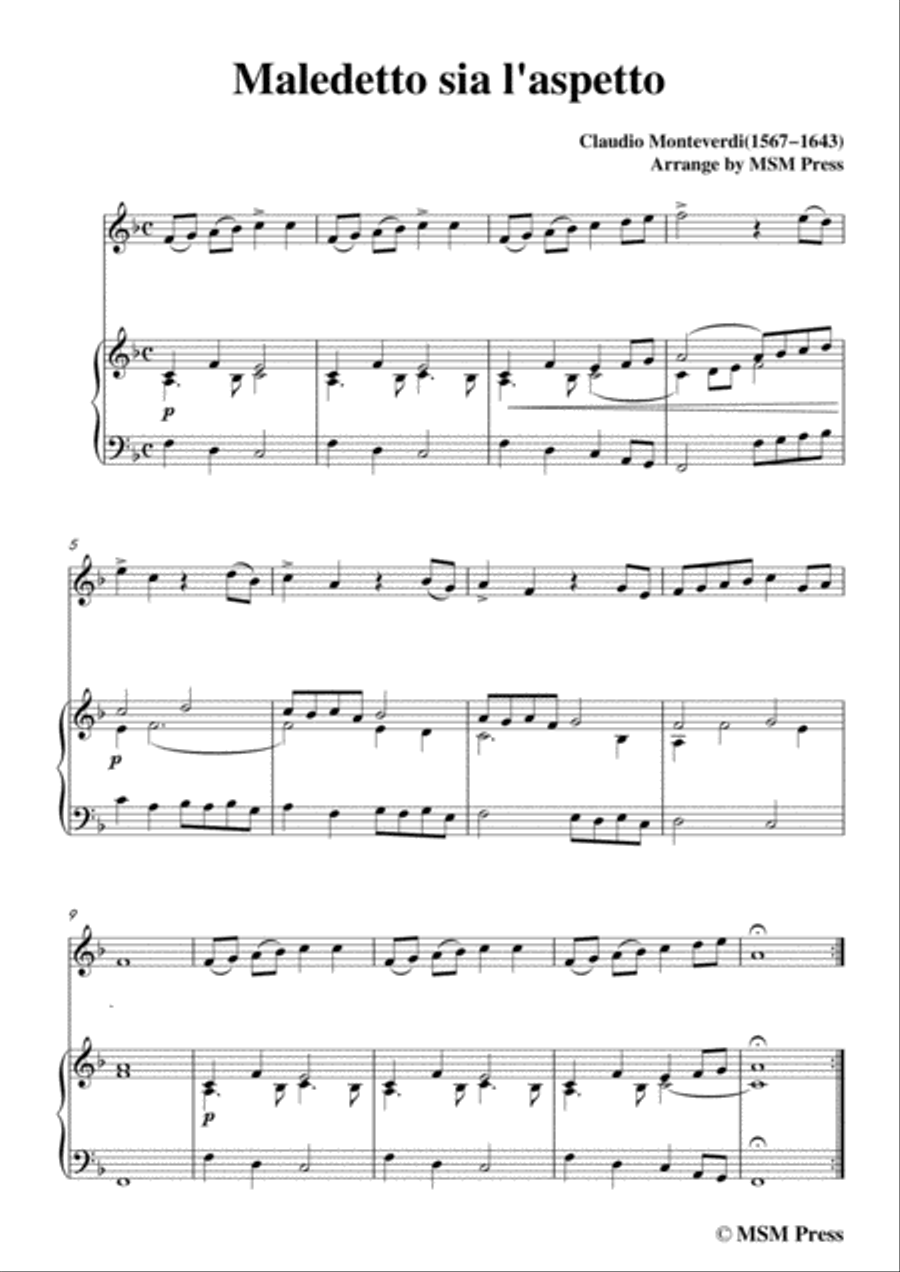 Monteverdi-Maledetto sia l'aspetto, for Flute and Piano Flute Solo scores gallery preview page 3