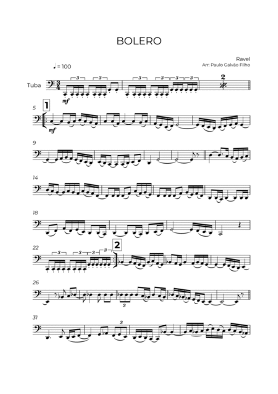 BOLERO - RAVEL – TUBA SOLO Tuba scores gallery preview page 2