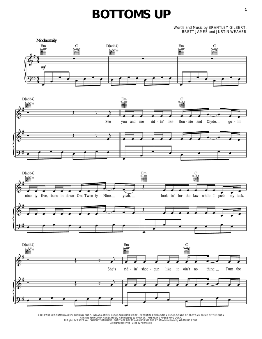 Bottoms Up Piano, Vocal, Guitar scores gallery preview page 1