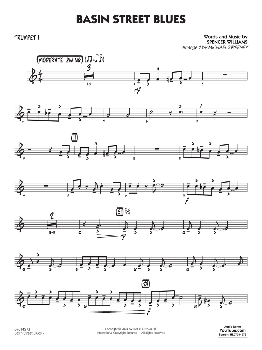 Basin Street Blues (arr. Michael Sweeney) - Trumpet 1 Jazz Ensemble scores gallery preview page 1