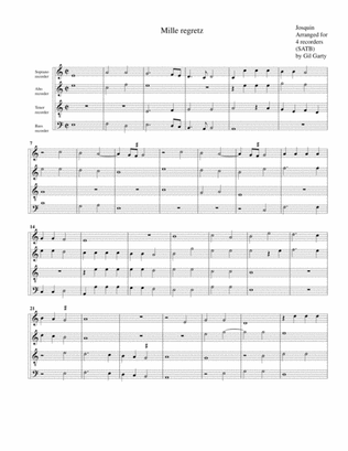 Mille regretz (arrangement for 4 recorders)