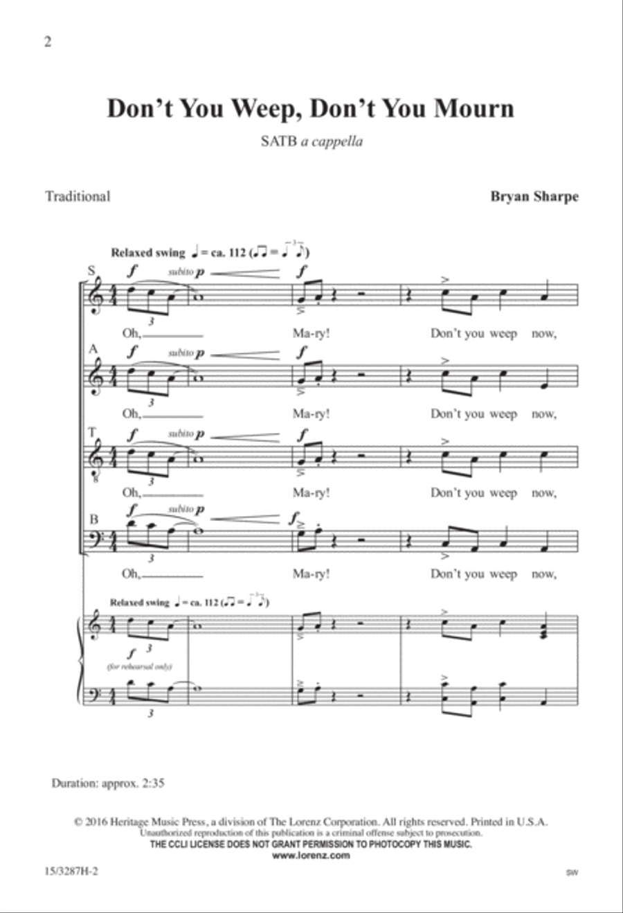 Don't You Weep, Don't You Mourn 4-Part scores gallery preview page 2