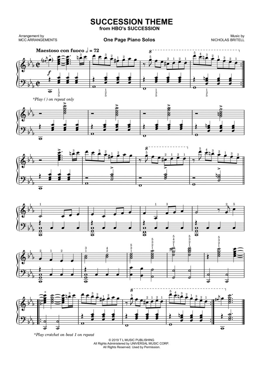 Succession Theme Piano Method scores gallery preview page 1