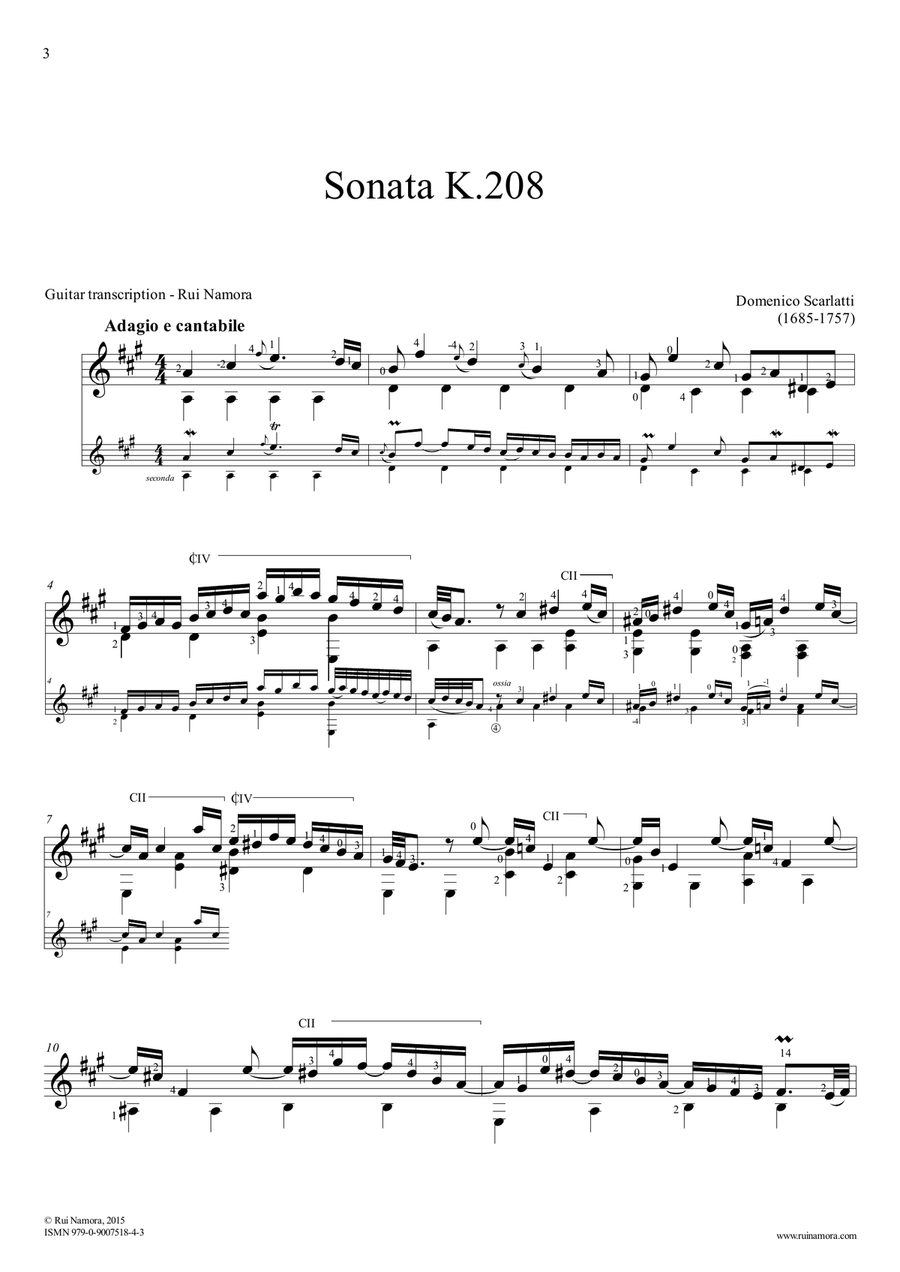 Sonata K. 208 in A major Classical Guitar scores gallery preview page 2