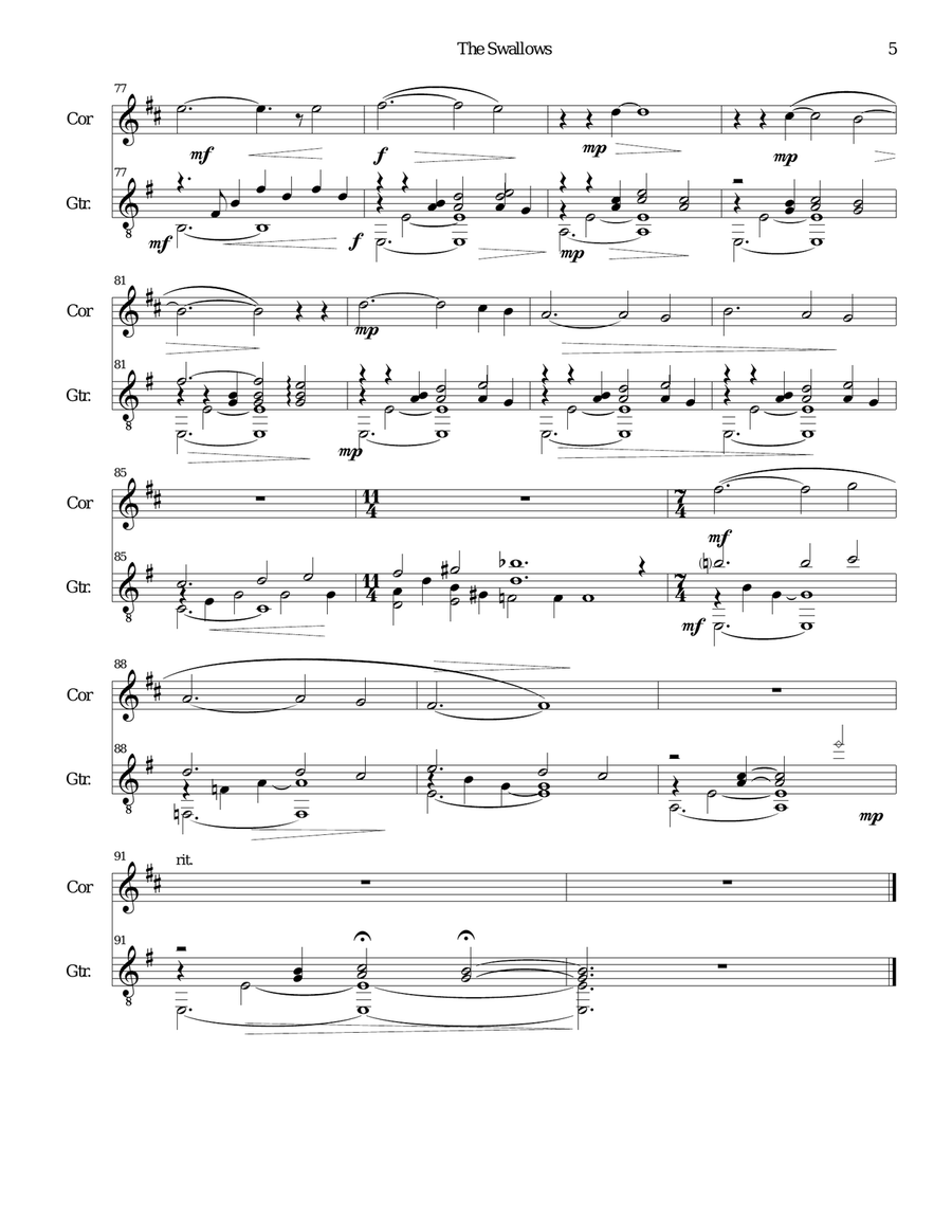 The Swallows for cor anglais and guitar English Horn scores gallery preview page 5