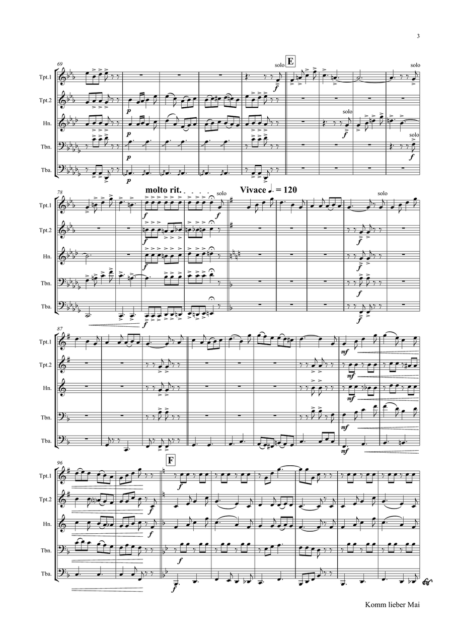 Komm lieber Mai - German Folk Song - Brass Quintet Brass Quintet scores gallery preview page 3