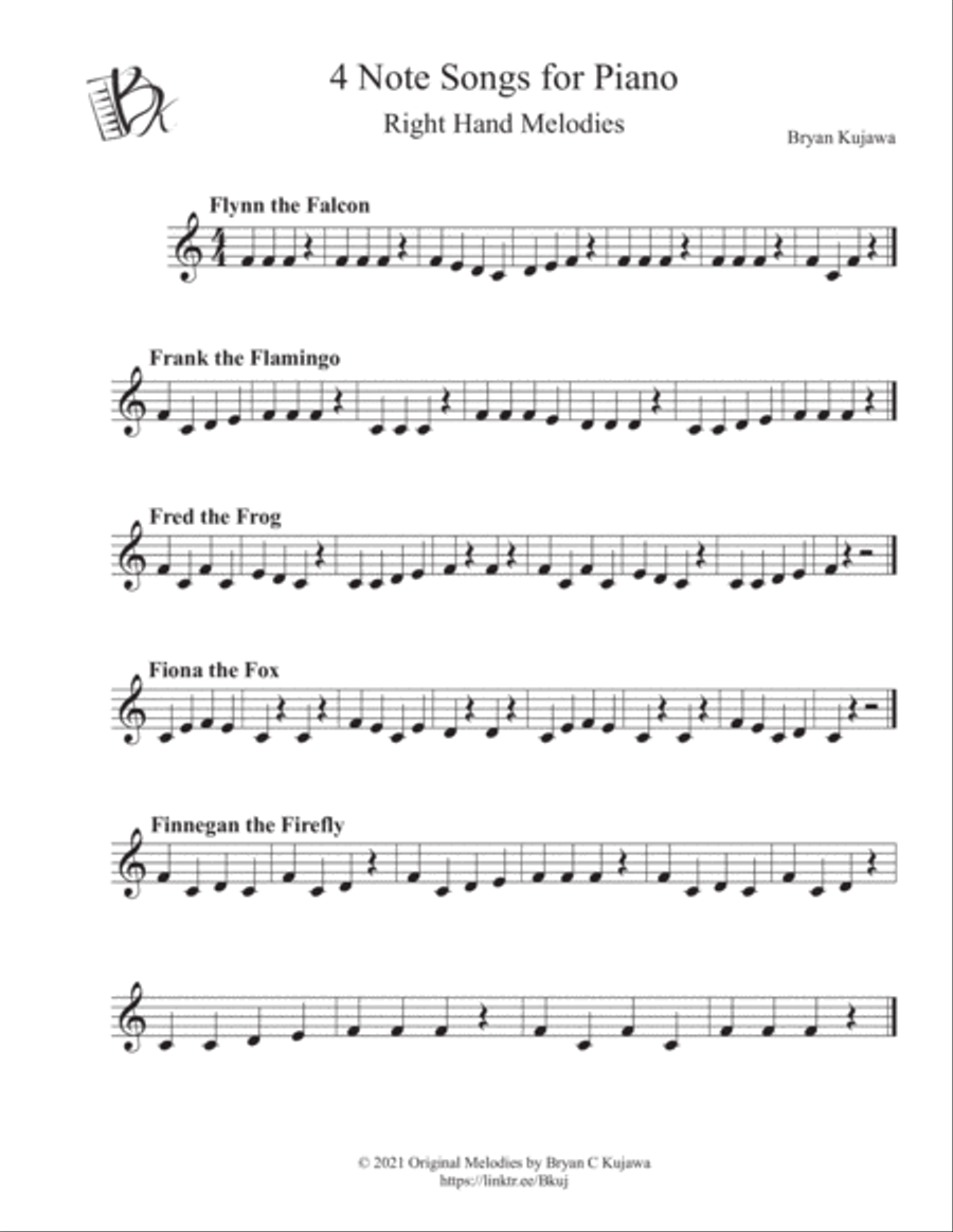 4 Note Songs for Piano (CDEF right hand) Piano Method scores gallery preview page 1