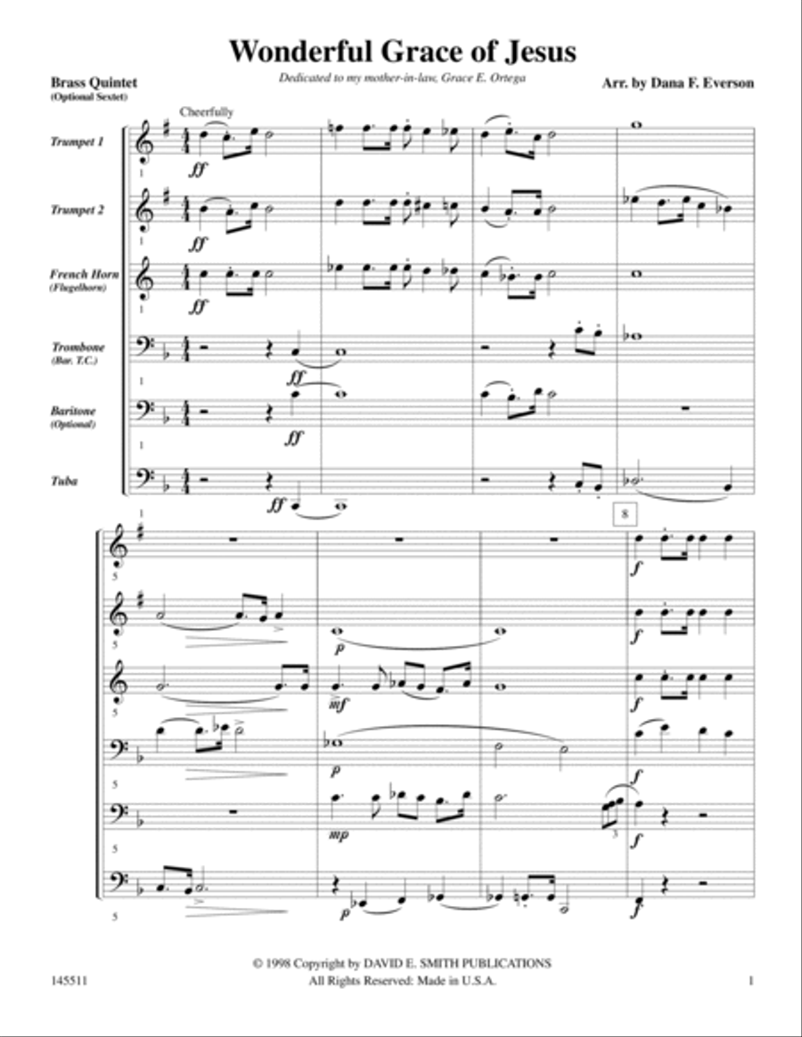 Wonderful Grace Of Jesus Wonderful Grace Of Jesus Brass Quintet scores gallery preview page 2