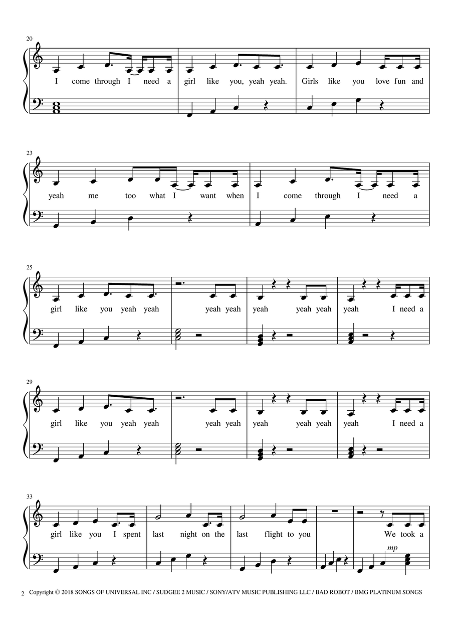 Girls Like You Girls Like You Easy Piano scores gallery preview page 2