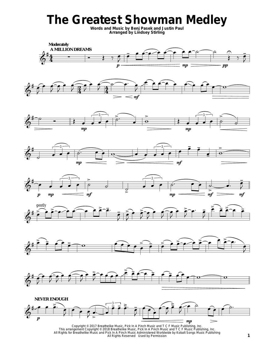 The Greatest Showman Medley Violin Solo scores gallery preview page 1