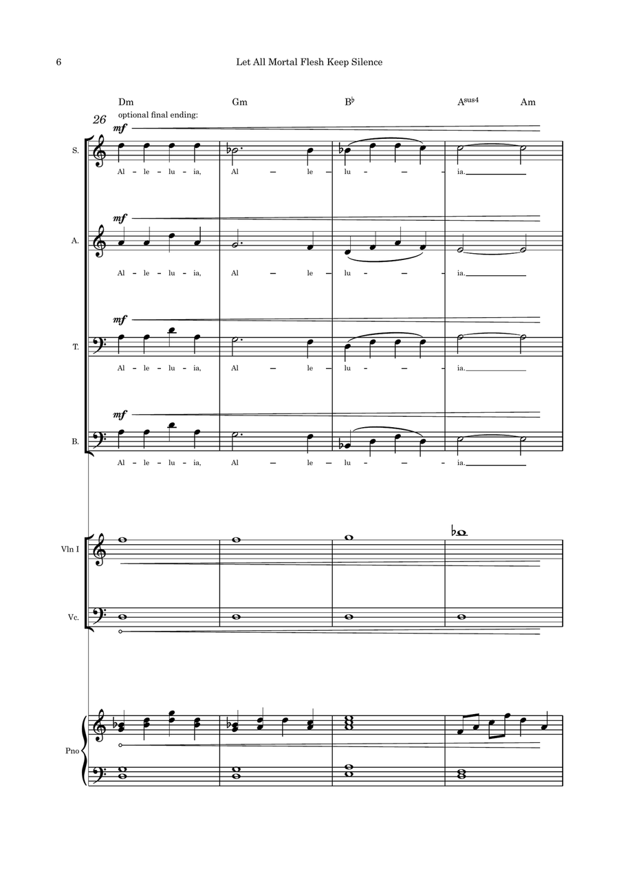 Let All Mortal Flesh Keep Silence SATB violin cello duet and Piano 4-Part scores gallery preview page 6