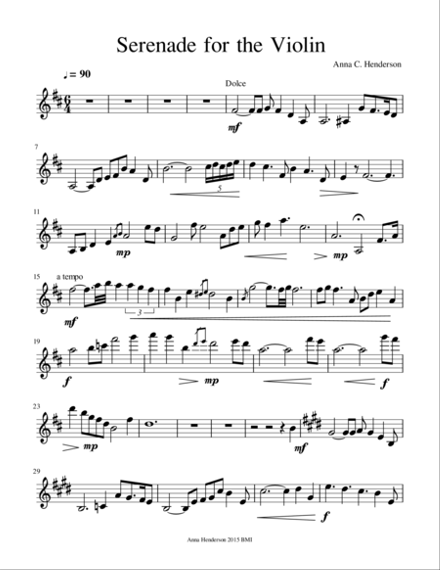 Serenade for the Violin Violin Solo scores gallery preview page 1
