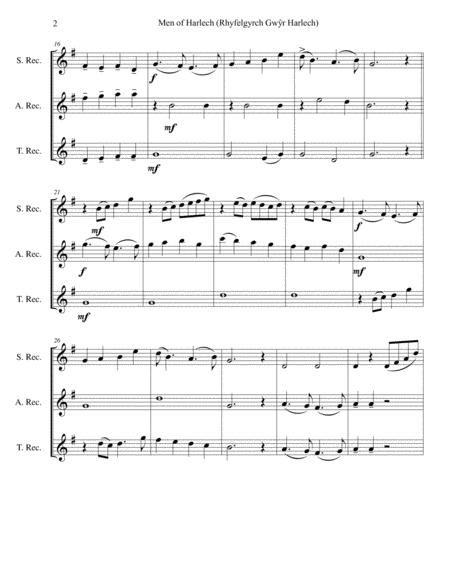 Men of Harlech (Rhyfelgyrch Gwŷr Harlech) for recorder trio (soprano, alto, tenor) image number null