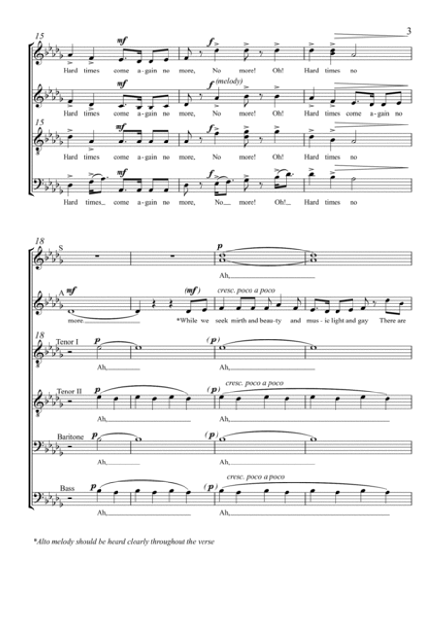 Hard Time Come Again No More 4-Part scores gallery preview page 2