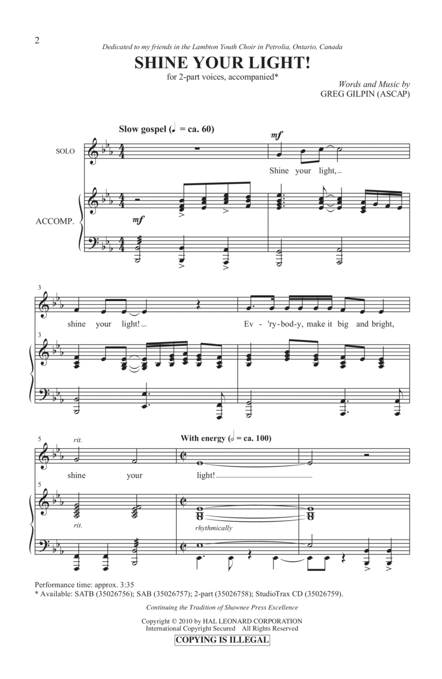 Shine Your Light! 2-Part scores gallery preview page 1