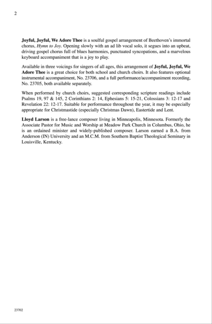 Joyful, Joyful, We Adore Thee 4-Part scores gallery preview page 2
